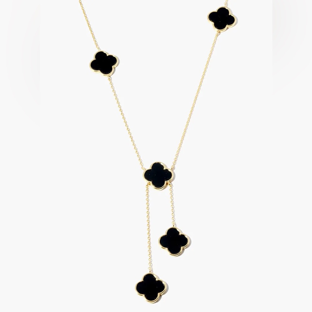 Black & Gold Clover Charm Necklace 18 Kt Gold Dipped